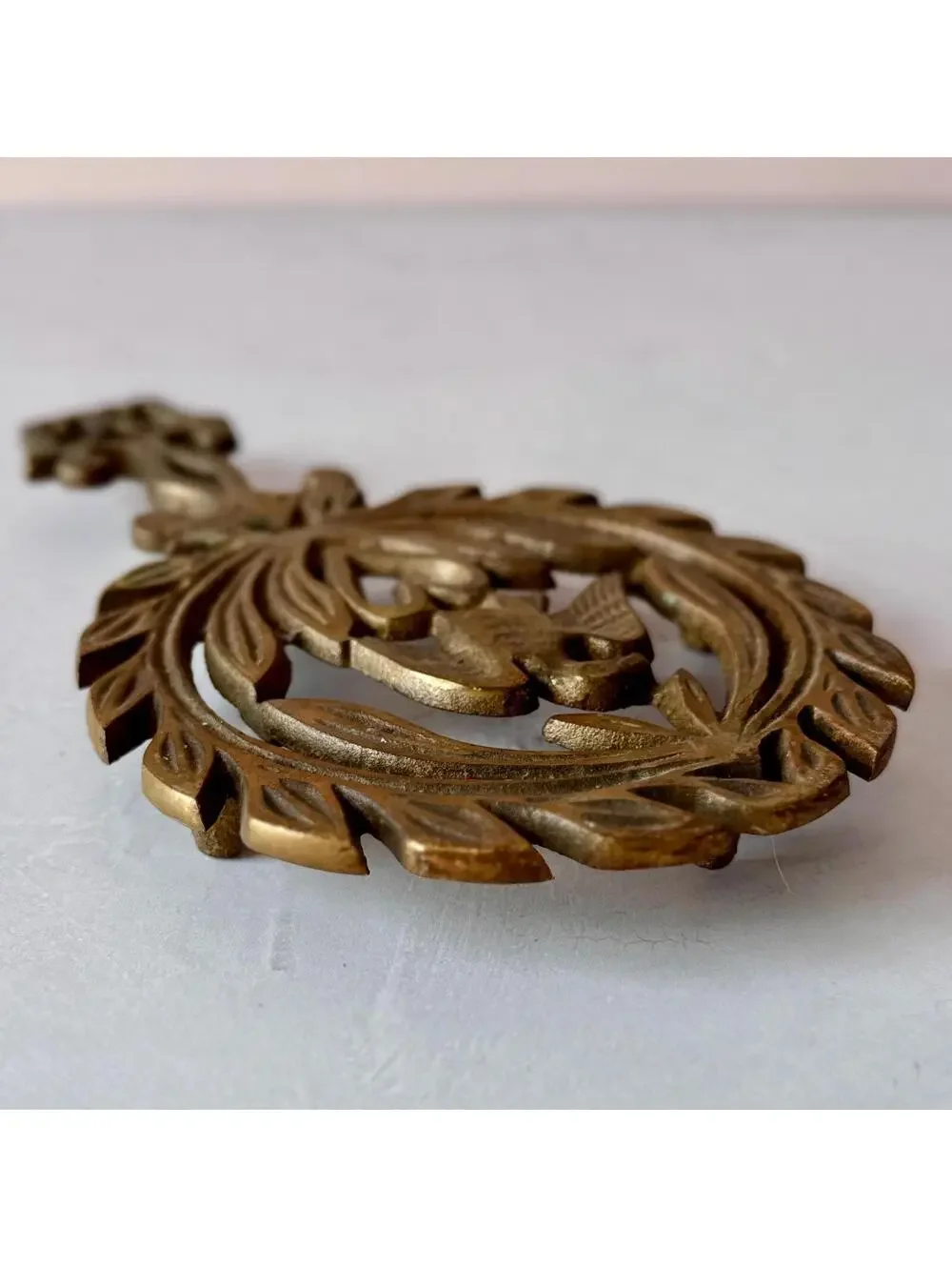 Vintage Americana Cast Brass Eagle Heart Trivet, Pennsylvania Dutch Folk Art
